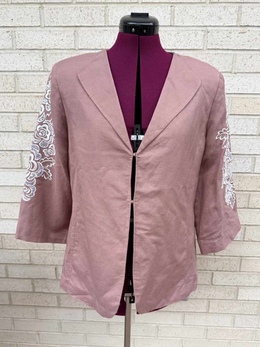 Bob Mackie Wearable Art Vintage Mauve Jacket Blazer Cream White Embroidery
